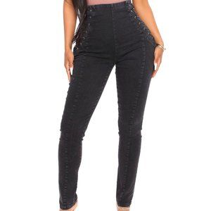 Untamed Love Lace Up Super Stretch Jeans - Black